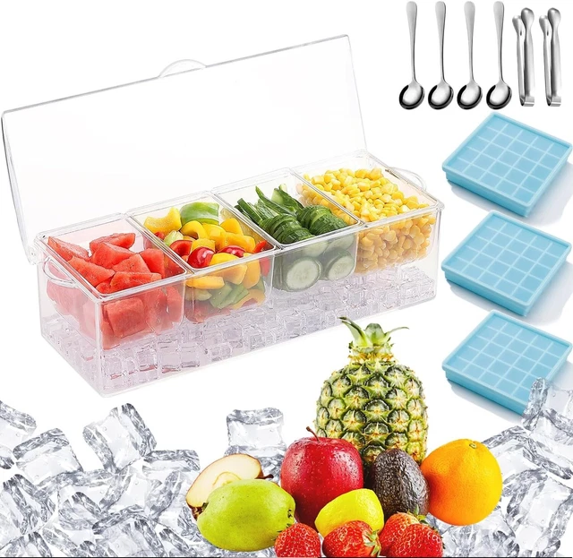 Garnish Tray with Lid for Bar Condiment Tray with Ice Chamber, New Damaged Hinge