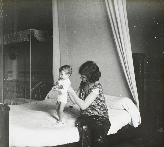 FRANCE Famille Mère avec son enfant c1930 Photo Vintage Plaque verre V35L23n17