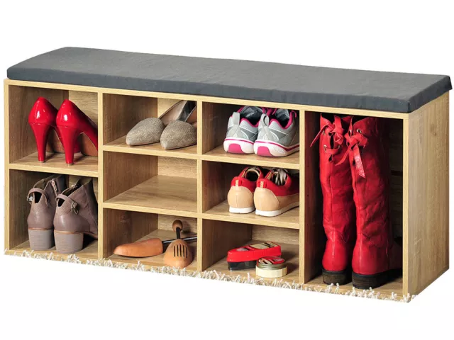 Meuble à Chaussures Avec Coussin de Siège Armoire Banc Bois Étagère À