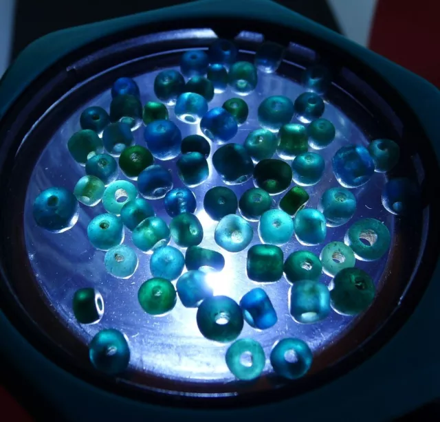 7mm Lot Perles Verre Ancien Antique Burmese Blue Green Glass Trade Beads Burma
