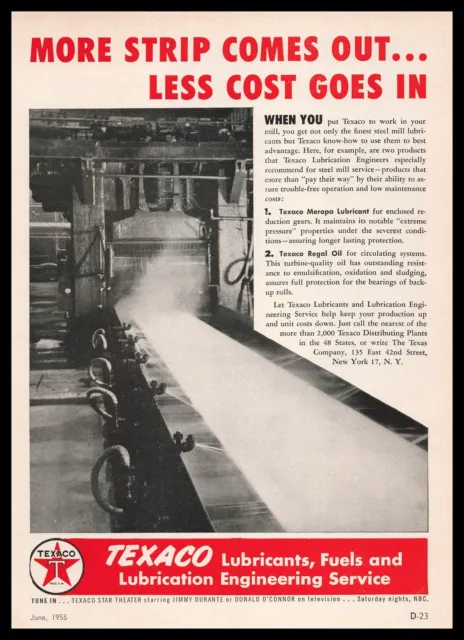 1955 Texaco Lubricants Fuels & Lubrication Engineering Services Vintage Print Ad