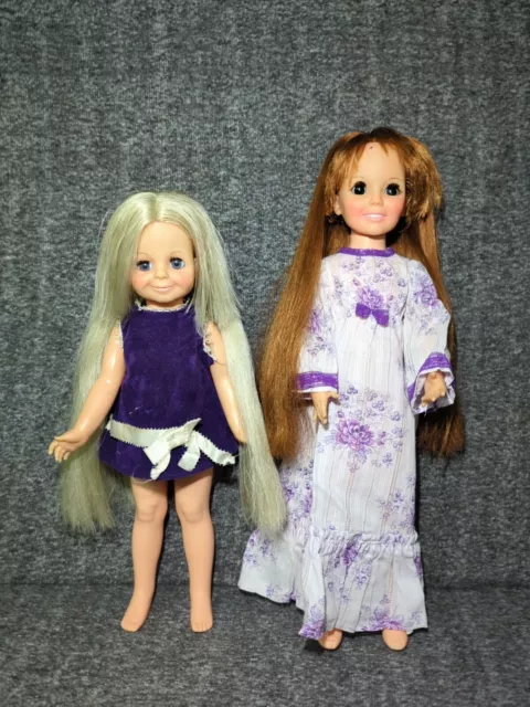 Lot Of 2 Vintage IDEAL CRISSY & VELVET DOLL Growing Hair-Purple Outfits-No Shoes