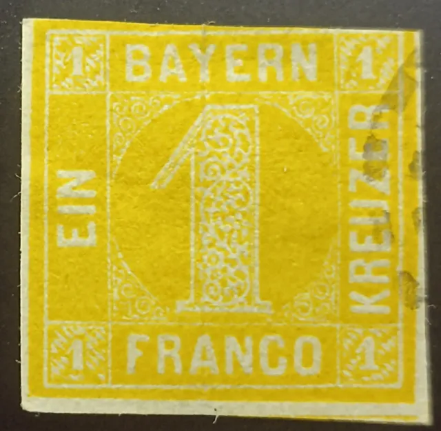 Germany Bavaria Bayern Stamp 1861 Scott# DE-BY 9 Early Issue Imperforate Lot 273