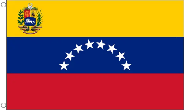 Cortina ataúd bandera nacional de 8 ft x 5 ft de Venezuela (Crest) con envío rápido
