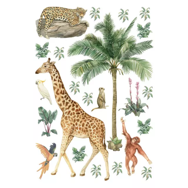 AG ART - Stickers animaux de la jungle : girafe, singe et oiseaux - 1 planche...