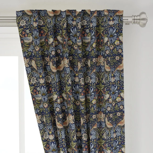 Strawberry Blue Floral Birds Victorian Art 50" Wide Curtain Panel by Spoonflower