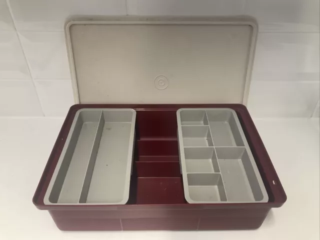 Vintage Tupperware Tuppercraft XL Sew/Craft/Tackle Box Organizer 1421 Burgundy