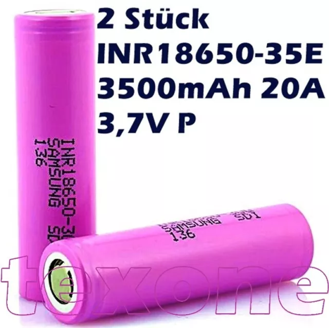 P 2 x Samsung 35E 3500mAh 20A Akku 3,7 V wiederaufladbar Flat Top +