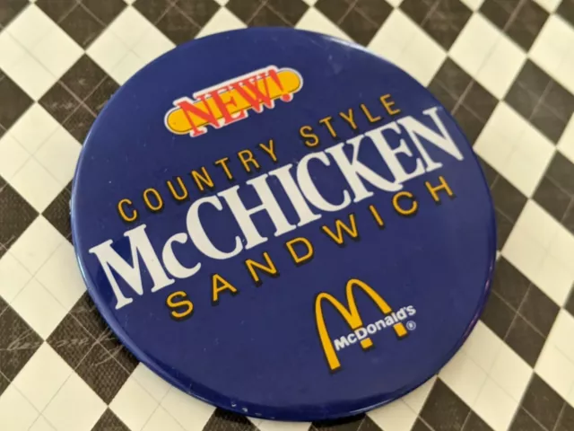 Vintage McDonalds 2 7/8" Country Style McChicken Sandwich Round Metal Pin