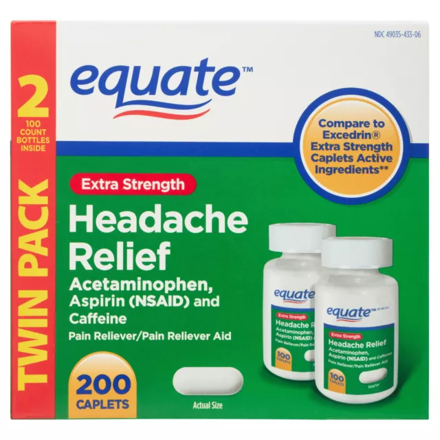 EQUATE EXTRA STRENGTH Headache Relief Acetaminophen Aspirin Caffeine ...