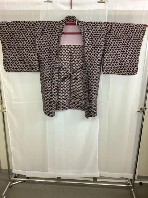 Japanese Vintage Kimono Haori Jacket SILK Front strap dot Height 33.46inch