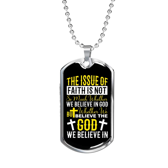 Issue Of Faith Christian Necklace Stainless Steel or 18k Gold Dog Tag 24" Chain