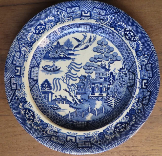 Antique CeramicWillow Plate BLUE TRANSFER PRINT MARKED FLYING BIRDS CHINESE ARCH