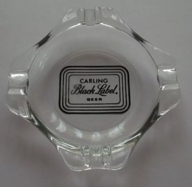 Old Vintage Carling Black Label Beer Clear Glass Ashtray 4 1/2" x 4 1/2" x 1" !!