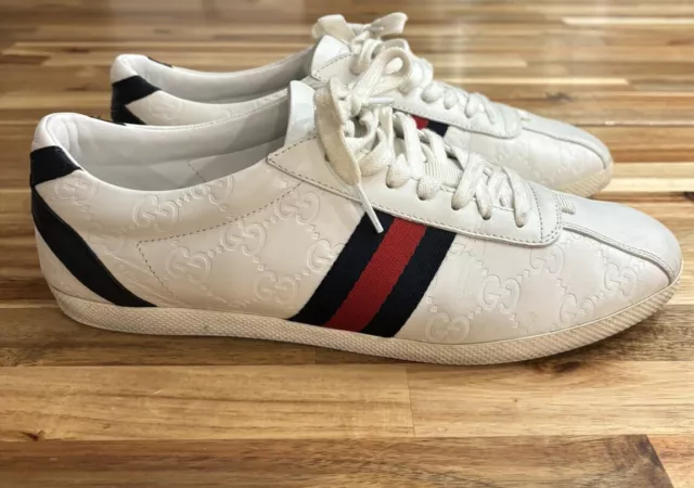 Gucci White Guccissima GG Leather Web Ace Sneakers Size EUR 40 Blue Red CLEAN