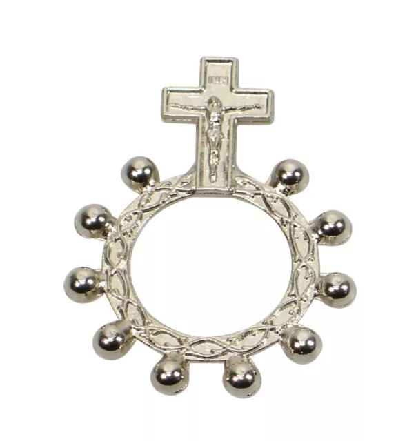 Fingerrosenkranz MARIA LAACH Gebetsring Metall Nickel Perlen Silber Kreuz Jesus