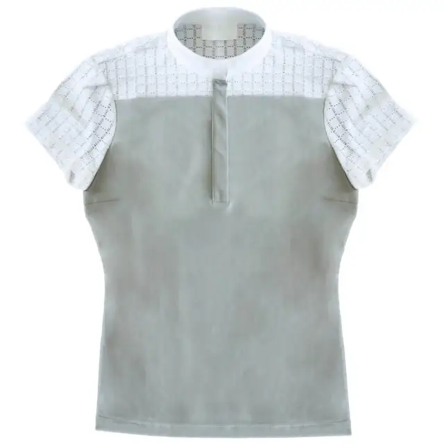 Cavalleria Toscana Light Grey L Damen Turniershirt Crochet + Jersey Competition
