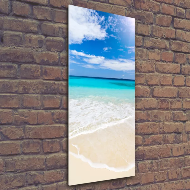 Wandbild Kunst-Druck auf Hart-Glas hochkant 50x125 Tropischer Strand