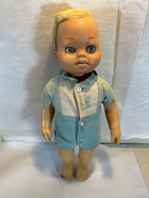 Vintage Tiny Chatty Cathy BROTHER Doll Blonde Blue Outfit Mattel 1960s DAMAGED