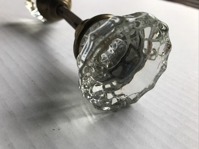 Antique Vintage 12 Point Clear Crystal Glass Brass Victorian Door Knob 2