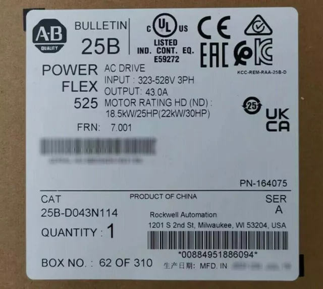 AB 25B-D043N114 Allen-Bradley PowerFlex 525 22kW 30Hp AC Drive 25BD043N114