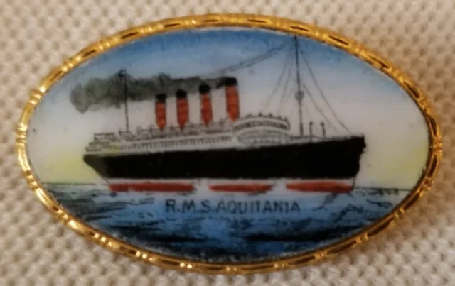 Rms Aquitania Cunard Line Hand Painted Pin White Star