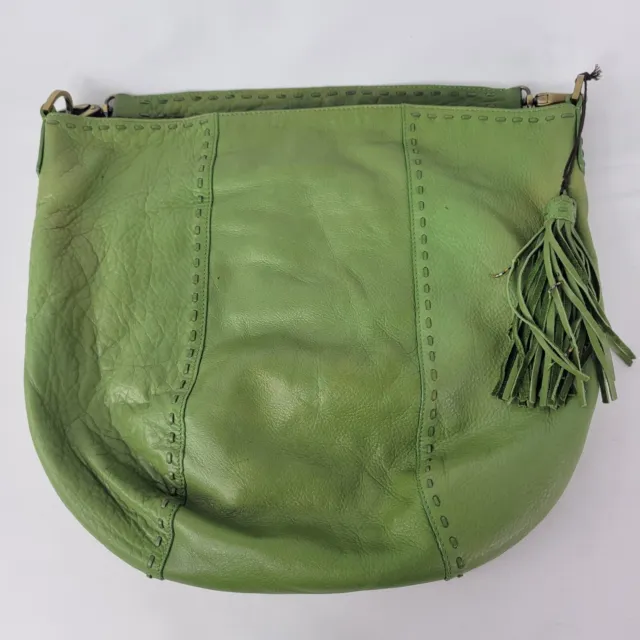 Sigrid Olsen Purse Shoulder Bag Green Soft Leather Tassel Slouchy Stitch