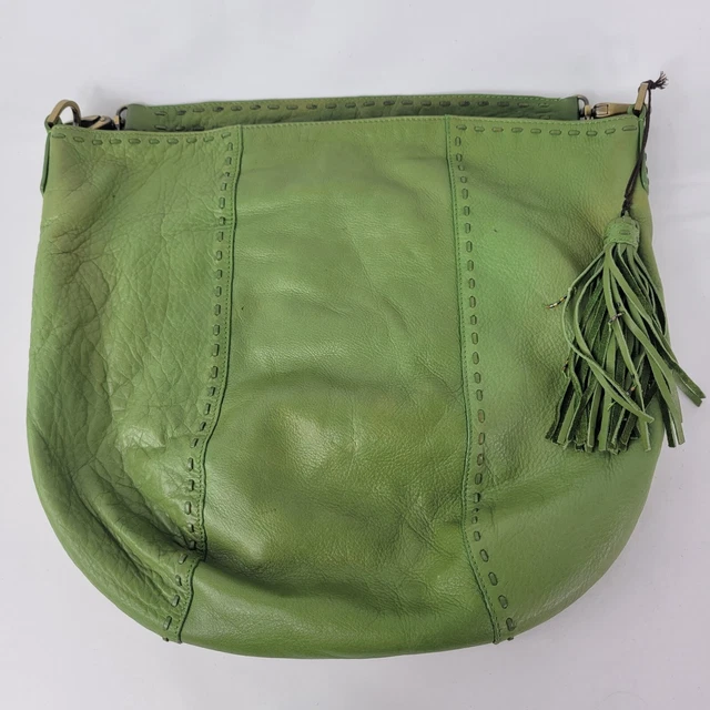 Sigrid Olsen Purse Shoulder Bag Green Soft Leather Tassel Slouchy Stitch