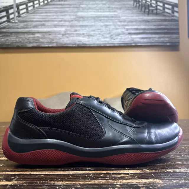 Prada 'Punta Ala' Americas Cup Sneakers Nero Rubino Leather Mesh - 9US