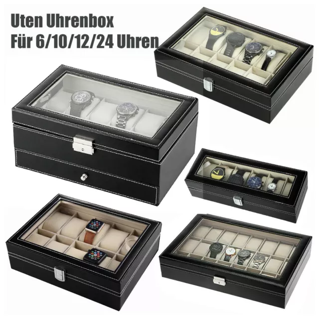 Uten 6 10 12 24 Uhren Uhrenbox Uhrenkoffer PU-Leder Uhrenkasten Aufbewahrungsbox