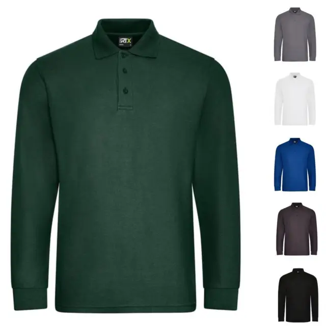 Mens Long Sleeve Pique Polo Shirt Plain Casual Workwear Top PRO RTX S - 4XL
