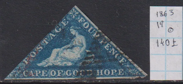 Cape of Good Hope 1863 4 d Deep Blue SG#19 - 140 £ Used Scarce & Rare!