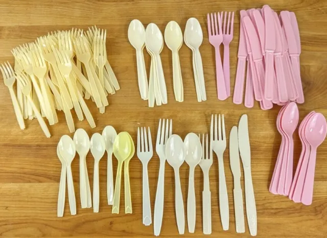 VTG Asst (Over 100) Plastic Cutlery Silverware Disposable Forks Spoon Knives
