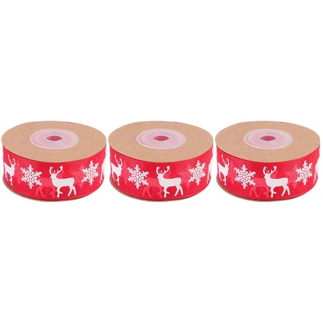 3 Rolls Christmas Ribbon Ribbons Party Decoration Craft Wired Desktop
