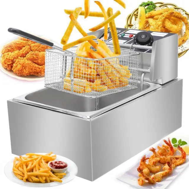 2500W 6L Commercial Electric Deep Fryer Restaurant Stainless Steel 6.3QT