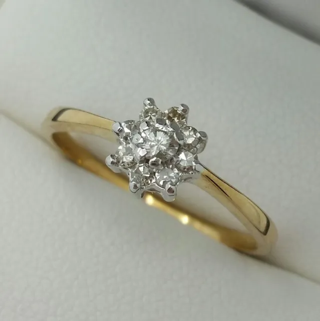 9ct Yellow Gold Brilliant Cut Diamond Set Cluster Ring, Finger Size M