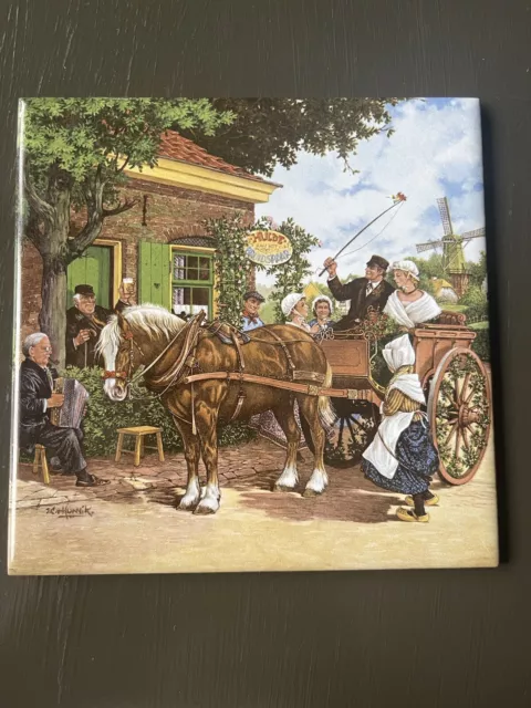 Vintage Ter Steege Tile  Made in Holland 6"x6" Old Town Dutch Scene