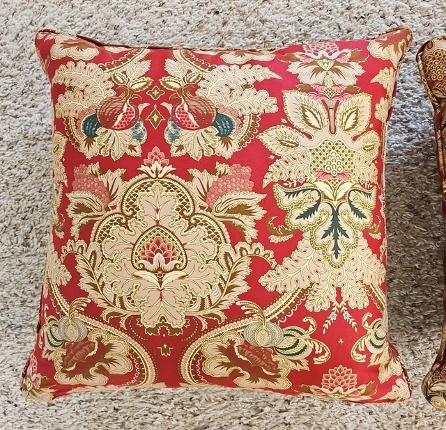 RALPH LAUREN JARDINIERE Throw Pillows Boudoir Bed Red Jacobean Floral
