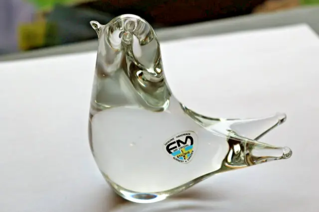 Vintage Ronneby FM Konstglas Schweden Kristallkunst Glas Vogel Briefbeschwerer Ornament