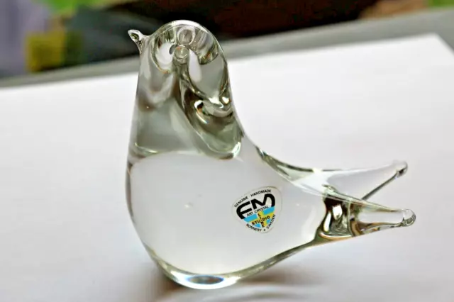 Vintage Ronneby FM Konstglas Sweden Crystal Art Glass Bird Paperweight Ornament