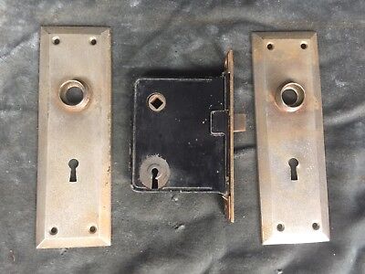 2 Vintage Antique Door Knob Back Plates With Lock