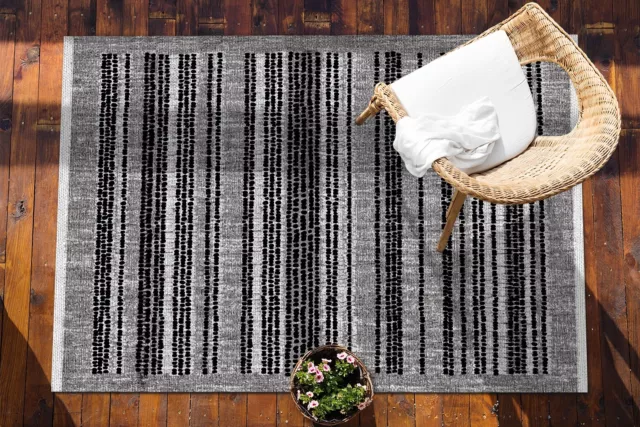 Outdoor Vinyl Large Rug Mat Carpet For Balcony Terrace Black stripes 120x180 3