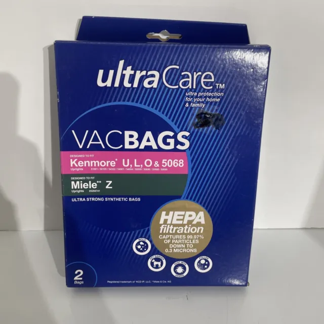 Box of 2 UltraCare Hepa Vacuum Bags 20-51001 for Kenmore U/L/O & 5068 & Miele Z