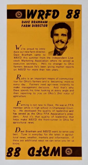 1980s WRFD 880 Ohio Dave Branham Agribusiness Radio Station Vintage Flyer Card