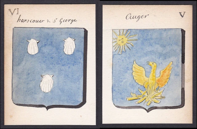 D'Harscouer Saint-Georges Auger Francia Escudo Abrigo De Arms Acuarela