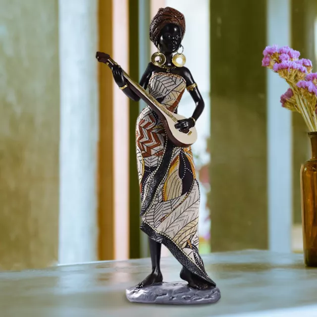 Resin African Black Sculpture Ornaments Tribal Women Statue Art Home Decor (A)