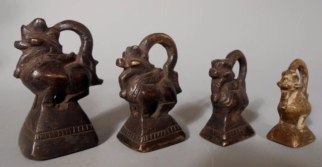 Lot of 4 Burma Burmese Bronze Opium Weights 278,144,80 & 51 Grams ca. 19th c