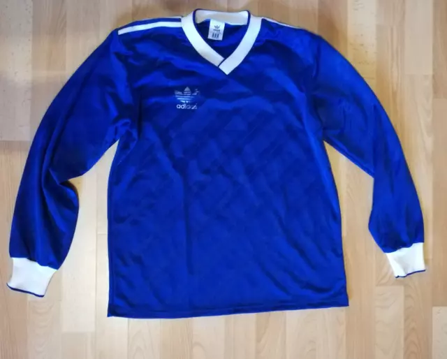 80'S ADIDAS Original Fußball Trikot Blau Vintage Retro Oldschool Shirt Jersey