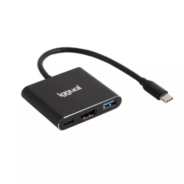 iggual - Conversor adaptador USB-C 3 en 1 a HDMI / USB  3.0 / USB-C PD 100w 18cm