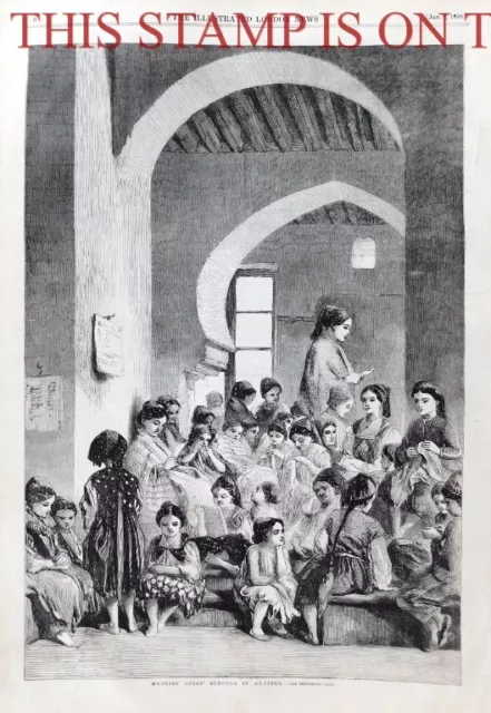 Maurische Mädchenschulen in Algier: Original 1858 viktorianischer Druck E14/B